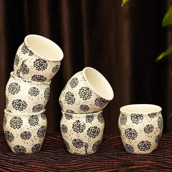 Hand-Painted Traditional Ceramic Midnight Petals Kulhad Tea Set