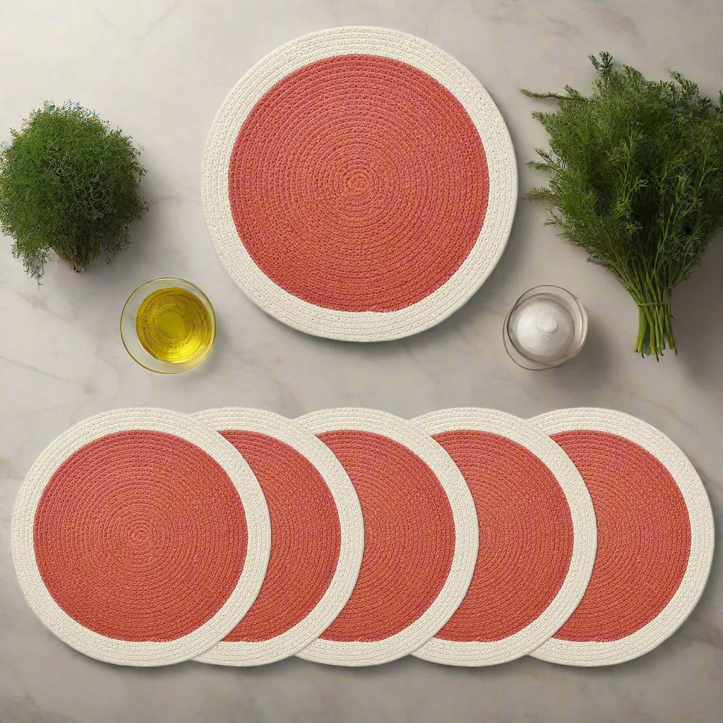 Coral with Off-White Border Chic Dual-Color Placemats