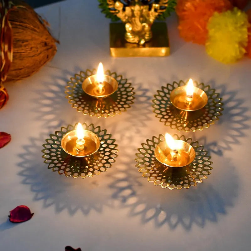 Decorative Golden Brass Diya Stands for Decor