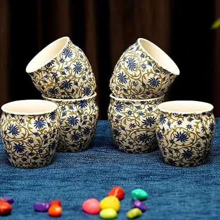 Hand-Painted Traditional Ceramic Indigo Bloom Kulhad Tea Set
