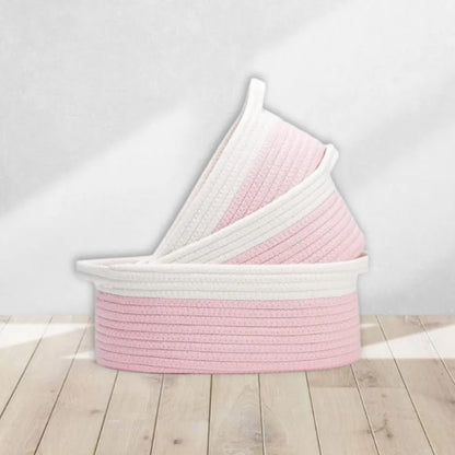 White & Pink Cotton Rope Organiser - Multiple Sizes