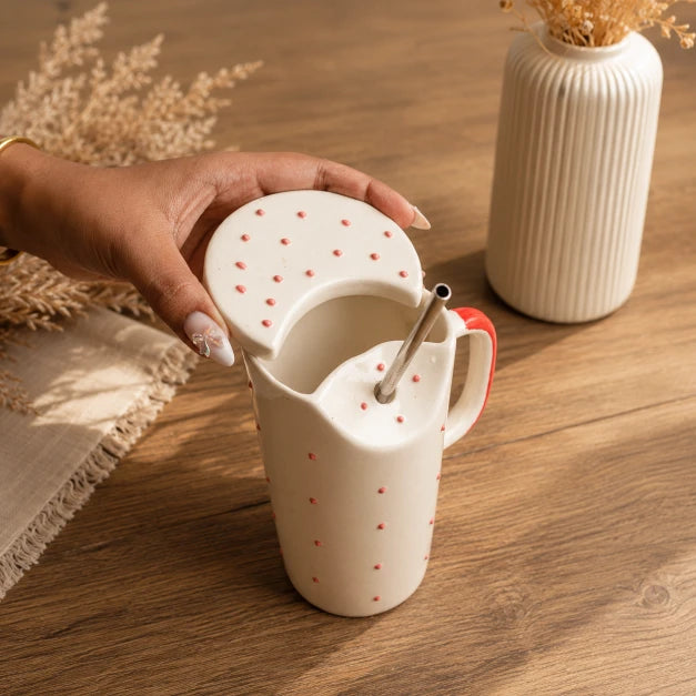 Rakhi Gift Hamper with Ceramic Tumbler with Red Dots