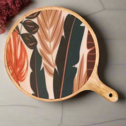 Orange Savanna Leaves Print Wooden Serveware