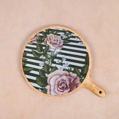 Pink Roses Print Wooden Serveware