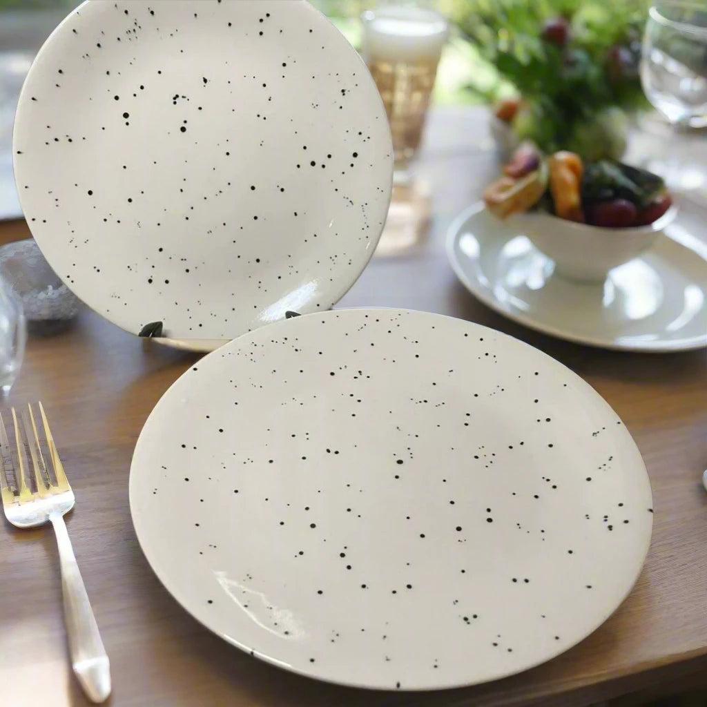 Elegant White & Blue Dot Snack & Dinner Plates - 7 inch & 10 inch