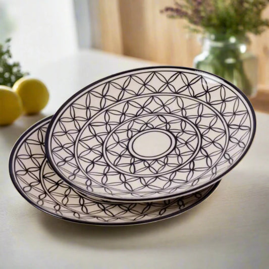 Black & White Arc Ceramic Dishware - 7 inch Snack plates & 10 inch Dinner plates