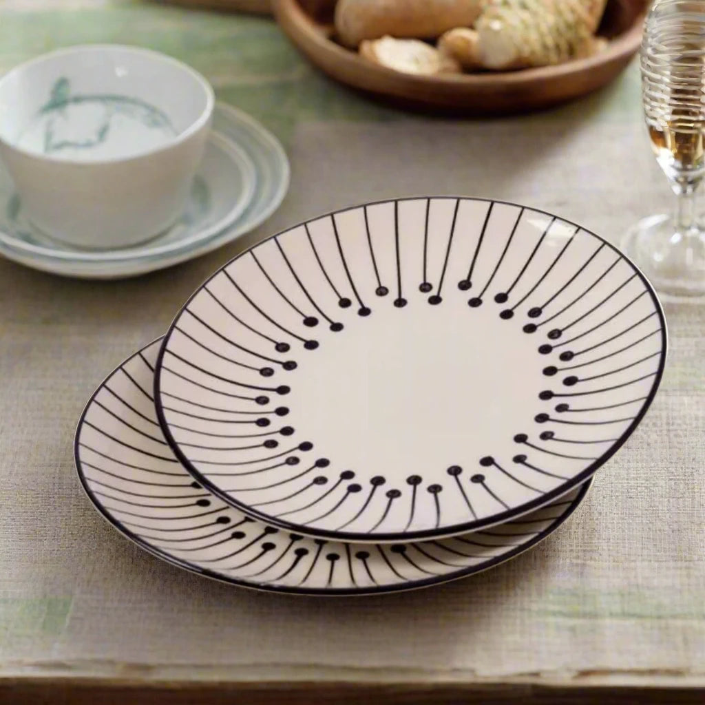 Modern White & Black Ceramic Dinner Plate - 7 inch, 10 inch