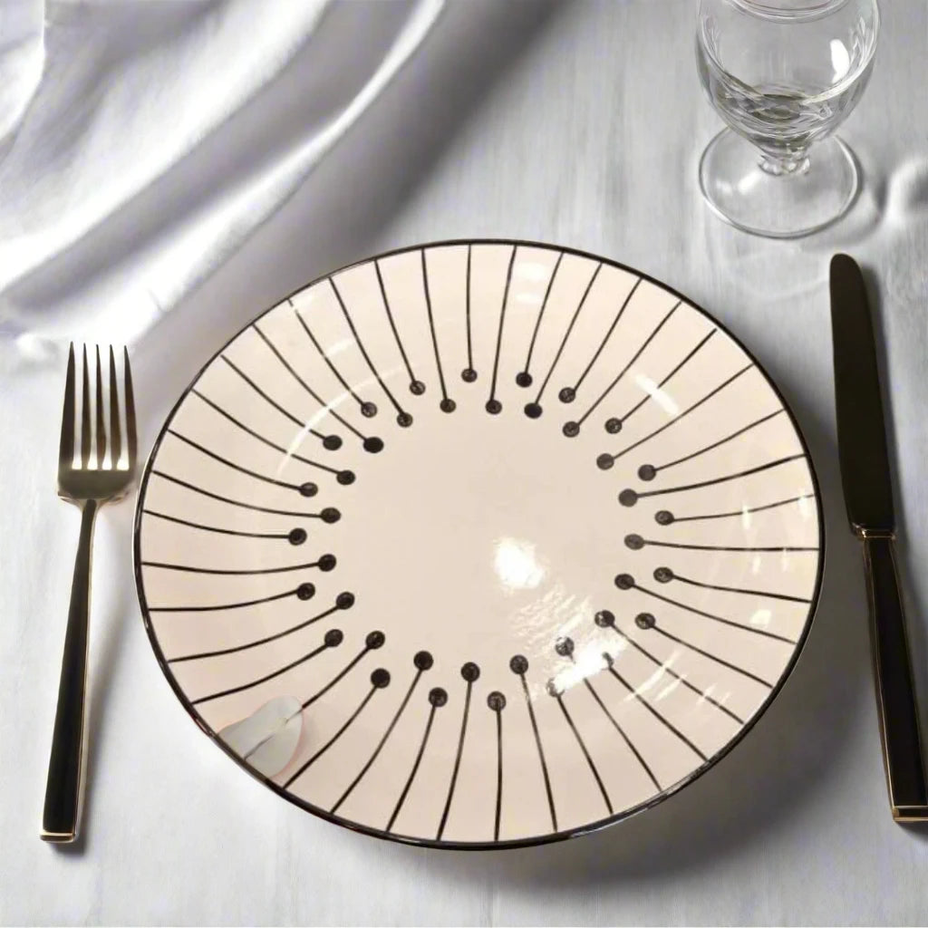 Modern White & Black Ceramic Dinner Plate - 7 inch, 10 inch