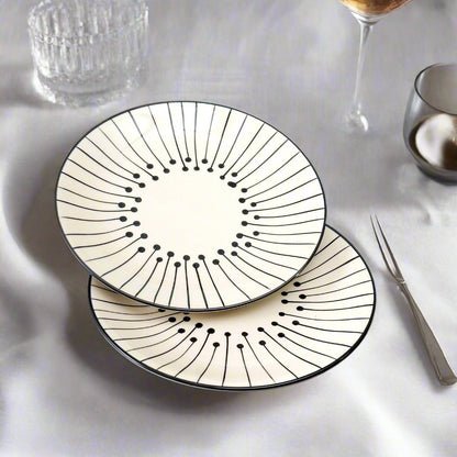 Modern White & Black Ceramic Dinner Plate - 7 inch, 10 inch