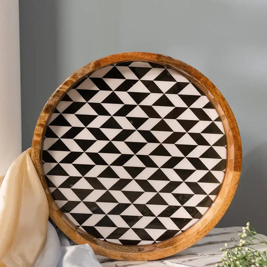 Stylish Black & White Pattern Wooden Serveware