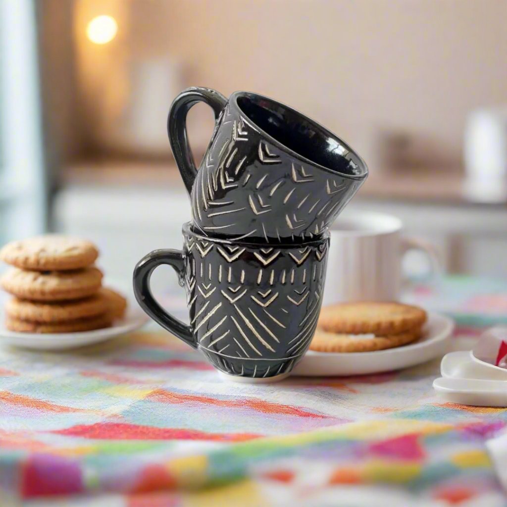 Timeless Black Designer Ceramic Cups - 375 ml