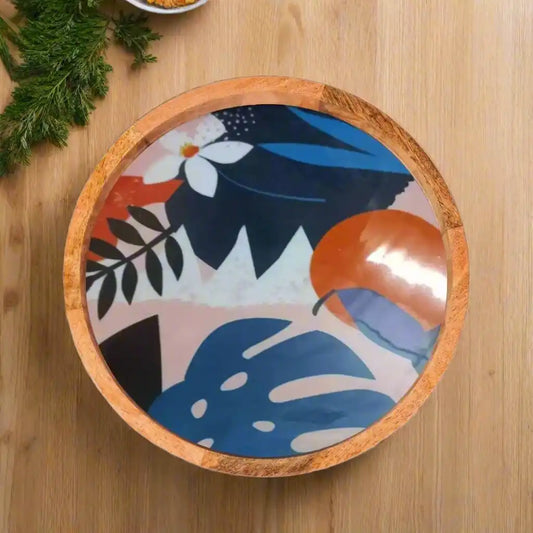 Multicolor Abstract Floral Print Wooden Serveware