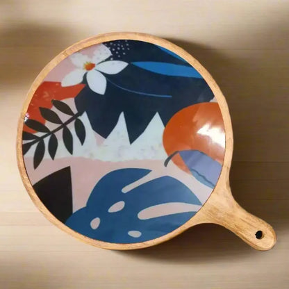 Multicolor Abstract Floral Print Wooden Serveware