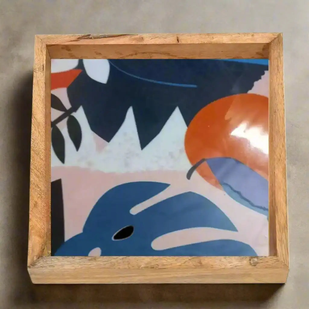 Multicolor Abstract Floral Print Wooden Serveware