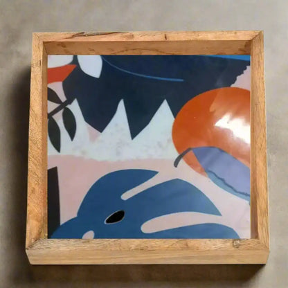 Multicolor Abstract Floral Print Wooden Serveware