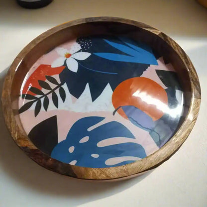 Multicolor Abstract Floral Print Wooden Serveware
