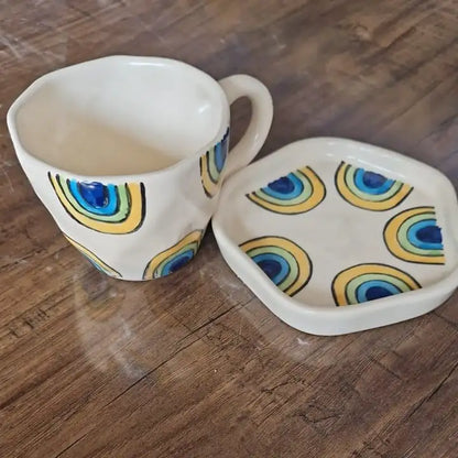 Blue Boho Waves Ceramic Cup & Saucer - 200 ml