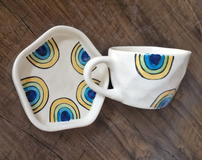 Blue Boho Waves Ceramic Cup & Saucer - 200 ml