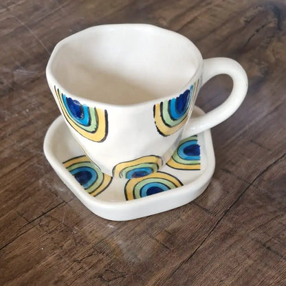 Blue Boho Waves Ceramic Cup & Saucer - 200 ml