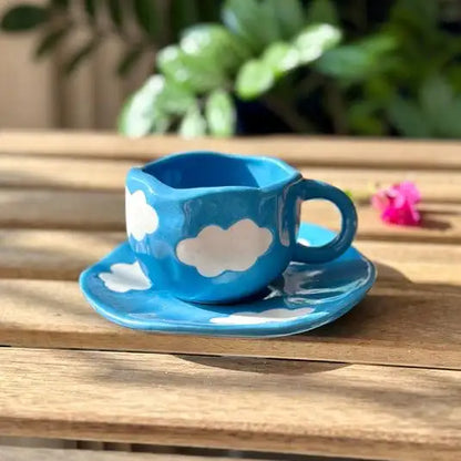Blue Cloudy Delight Ceramic Cup & Saucer - 200 ml
