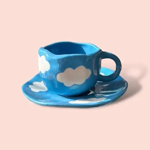 Blue Cloudy Delight Ceramic Cup & Saucer - 200 ml
