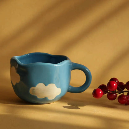 Blue Cloudy Delight Ceramic Cup & Saucer - 200 ml