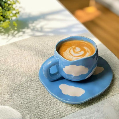 Blue Cloudy Delight Ceramic Cup & Saucer - 200 ml