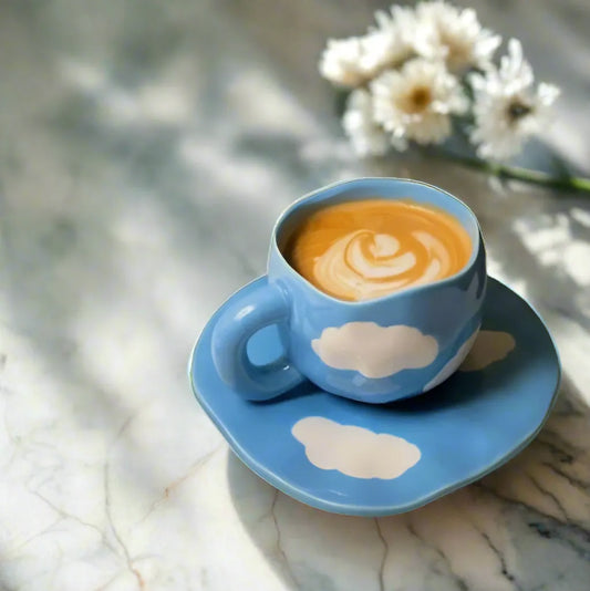 Blue Cloudy Delight Ceramic Cup & Saucer - 200 ml