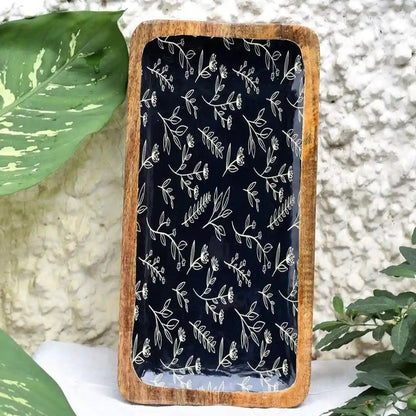 Elegant Twilight Botanica Floral Print Wooden Serveware