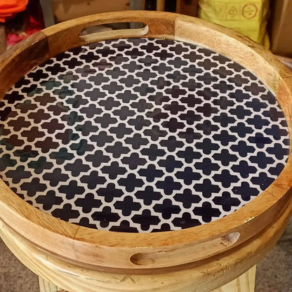 Designer Blue Mosaic Print Wooden Serveware