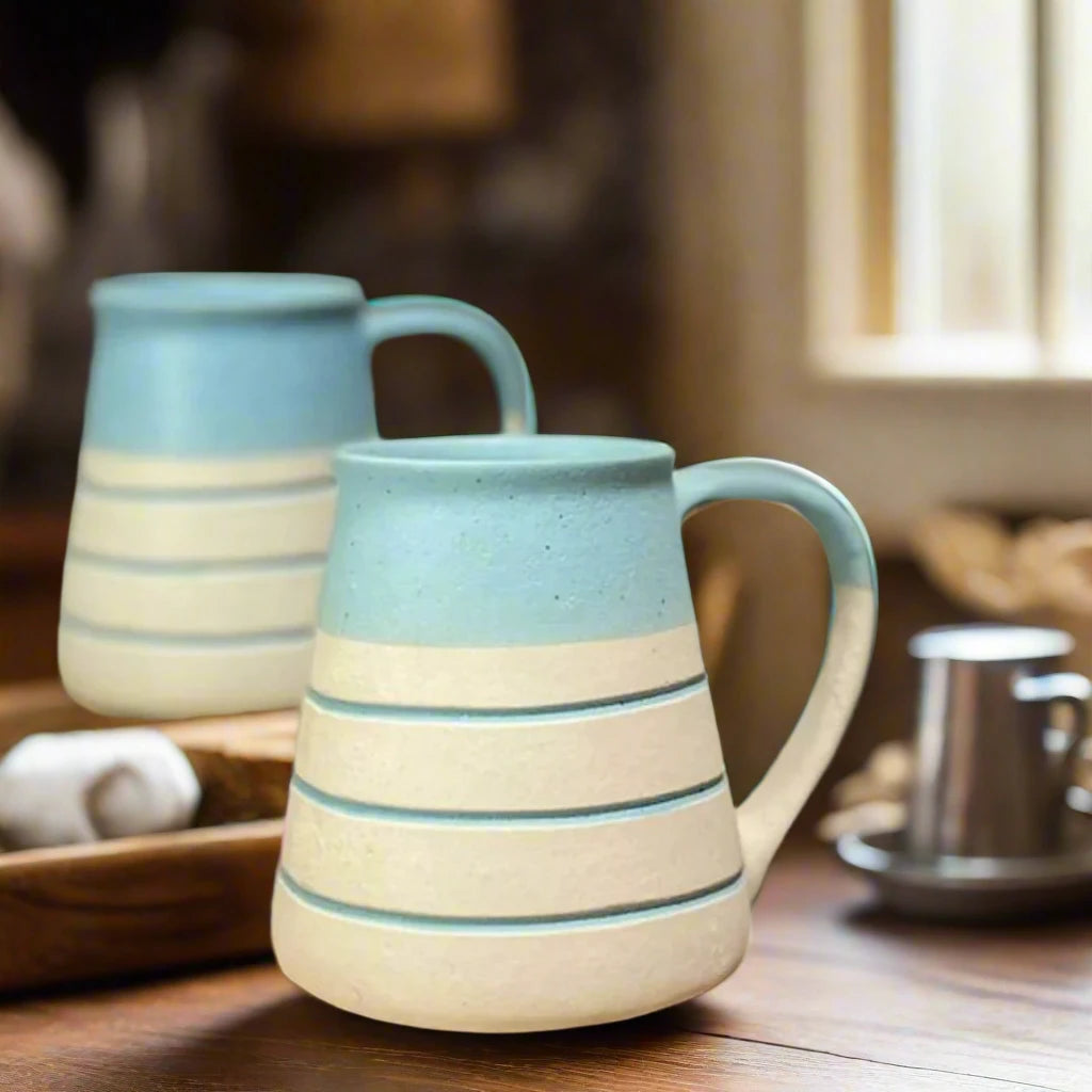 White & Blue Artisan Ceramic Mug - 330 ml