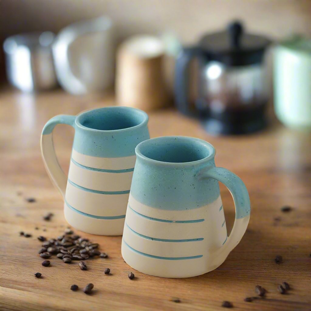 White & Blue Artisan Ceramic Mug - 330 ml