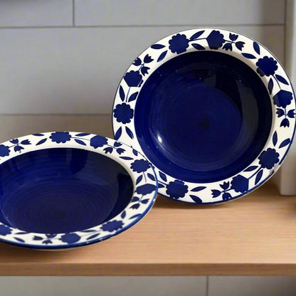 Royal Bloom Blue White Ceramic Pasta Plate