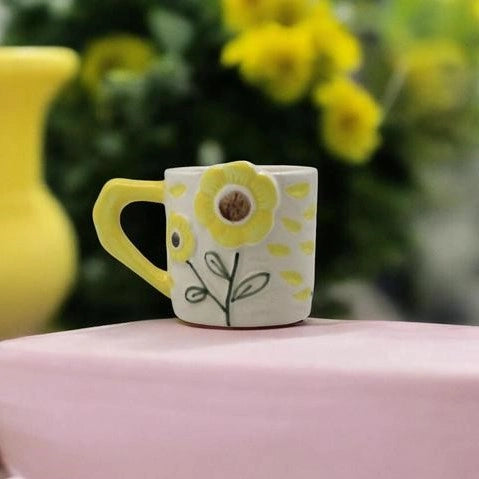Bright Yellow Floral Bloom Ceramic Mug