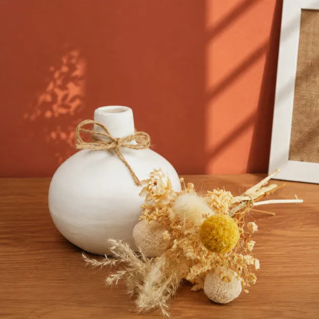 Golden Bloom Ceramic Vase with Dried Flowers