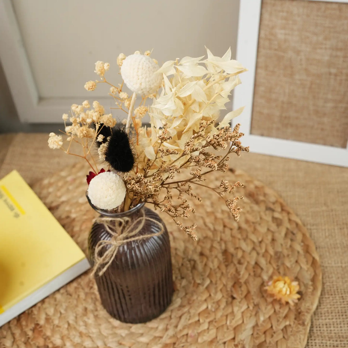Black Statement Vase with Dried Flower Bunch