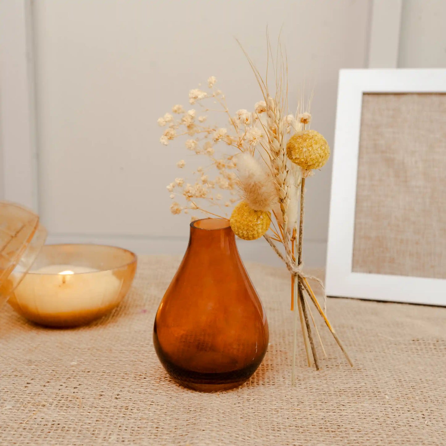 Rustic Meadow Floral Glass Vase with Dried Flowers