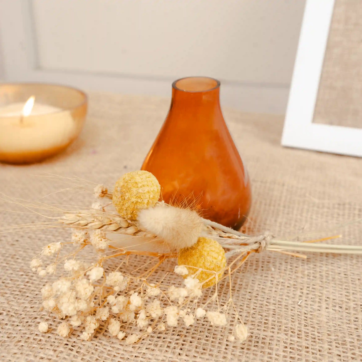 Rustic Meadow Floral Glass Vase with Dried Flowers