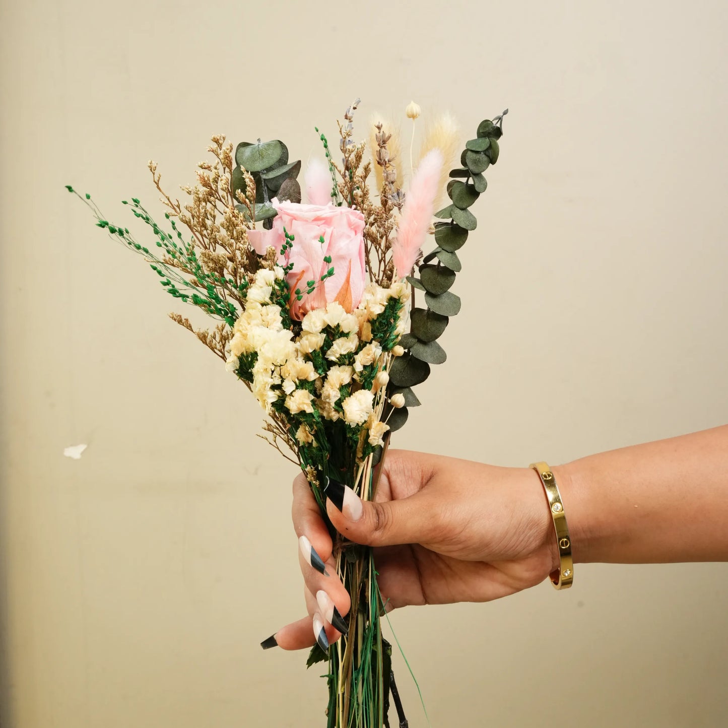 Preserved Pink Rose Bouquet with Dried Flowers