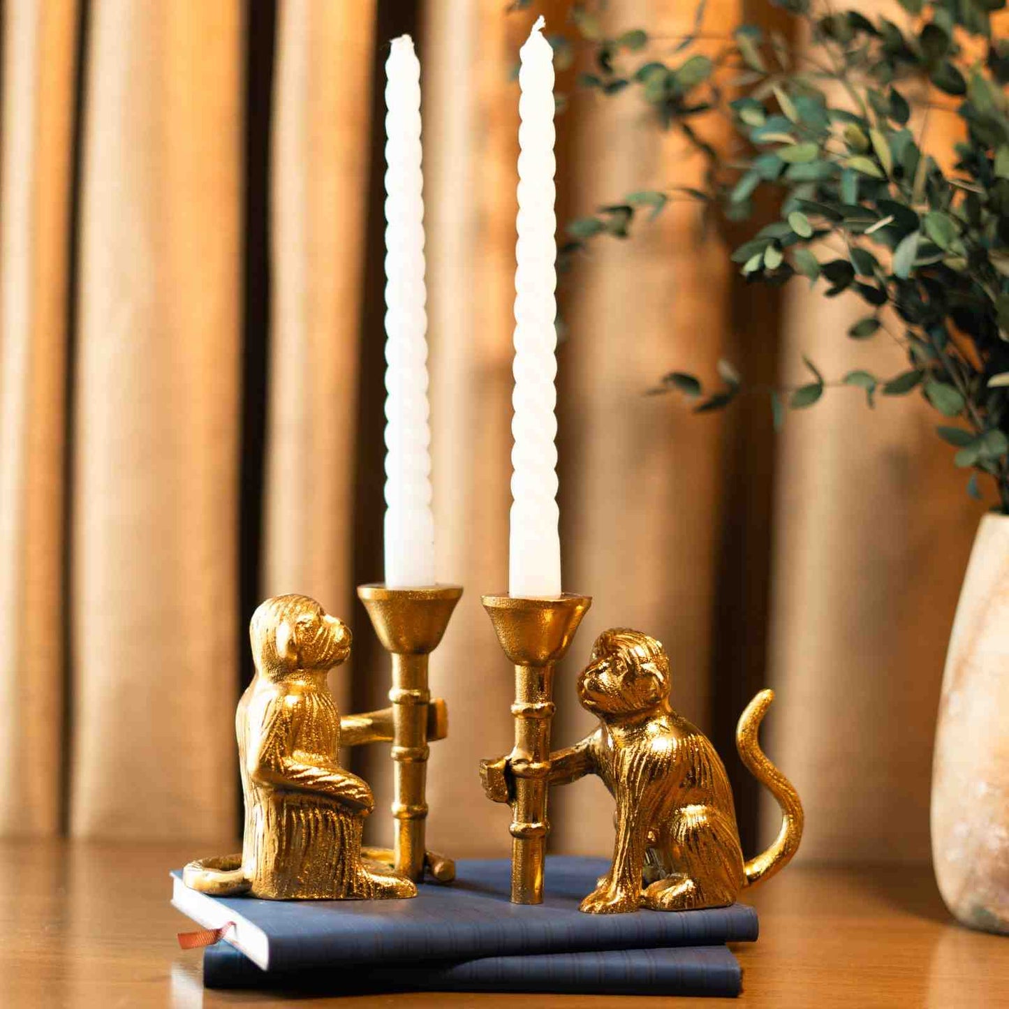 Golden Monkey Candle Holder Set of 2 - Premium Home Decor