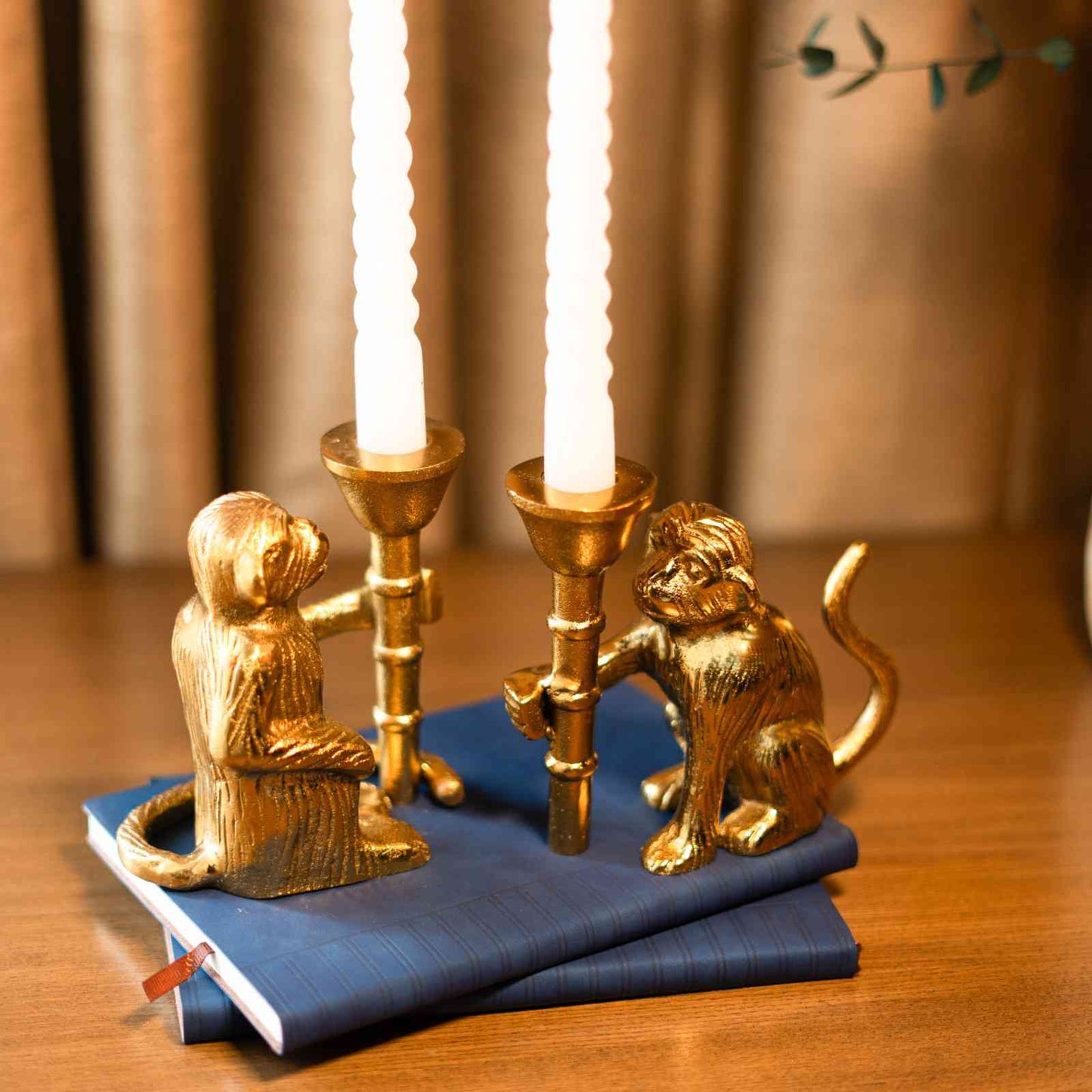 Golden Monkey Candle Holder Set of 2 - Premium Home Decor