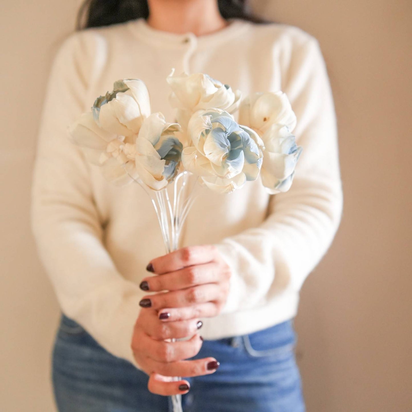 Dual Shade Sola Peony Dried Flower Bunch
