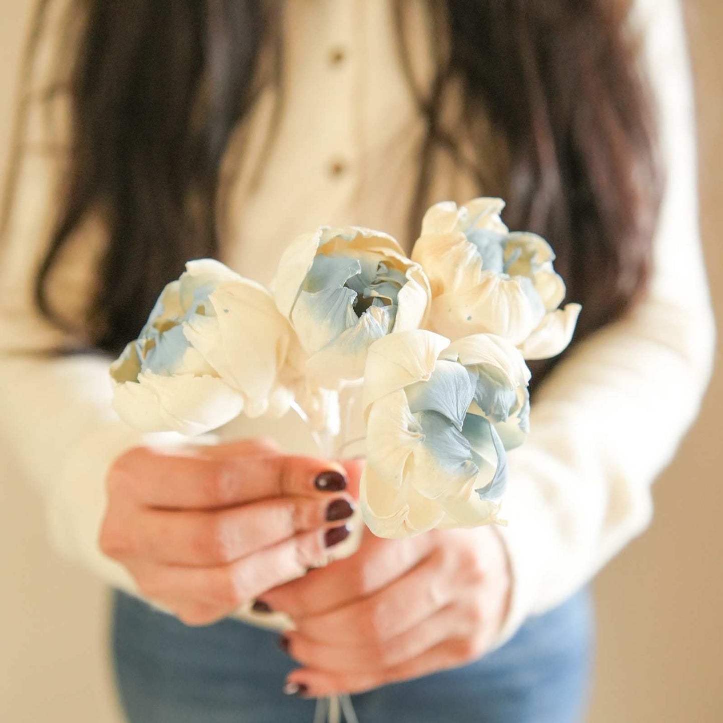 Dual Shade Sola Peony Dried Flower Bunch
