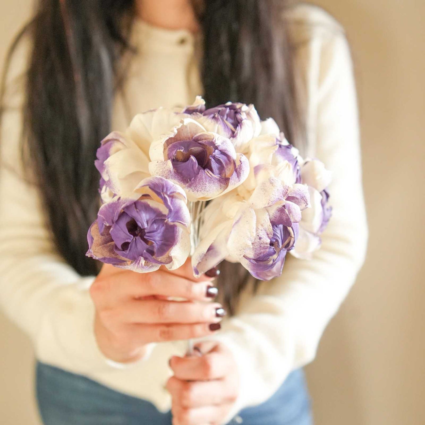 Dual Shade Sola Peony Dried Flower Bunch