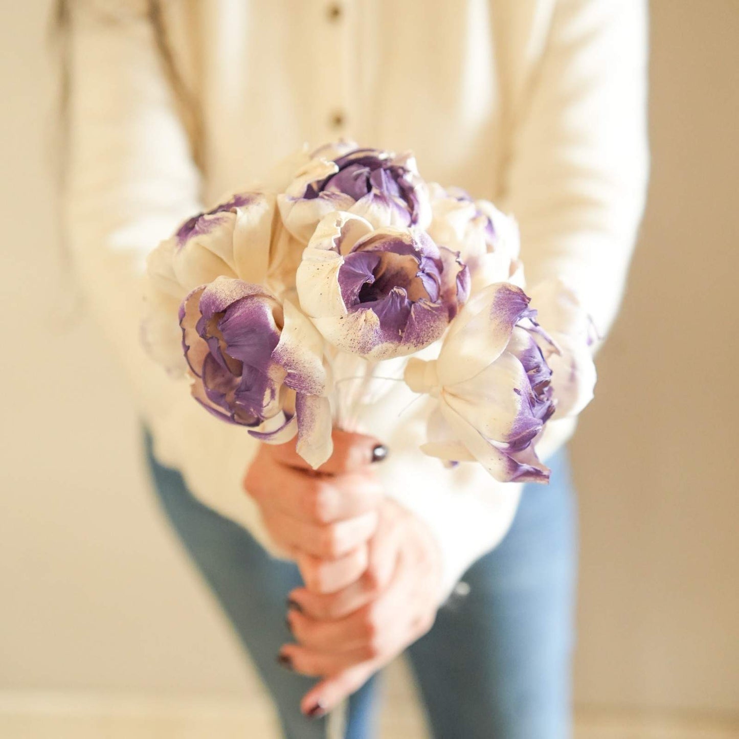 Dual Shade Sola Peony Dried Flower Bunch