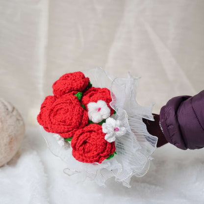 Radiant Red Rose Bloom Crochet LED Gift