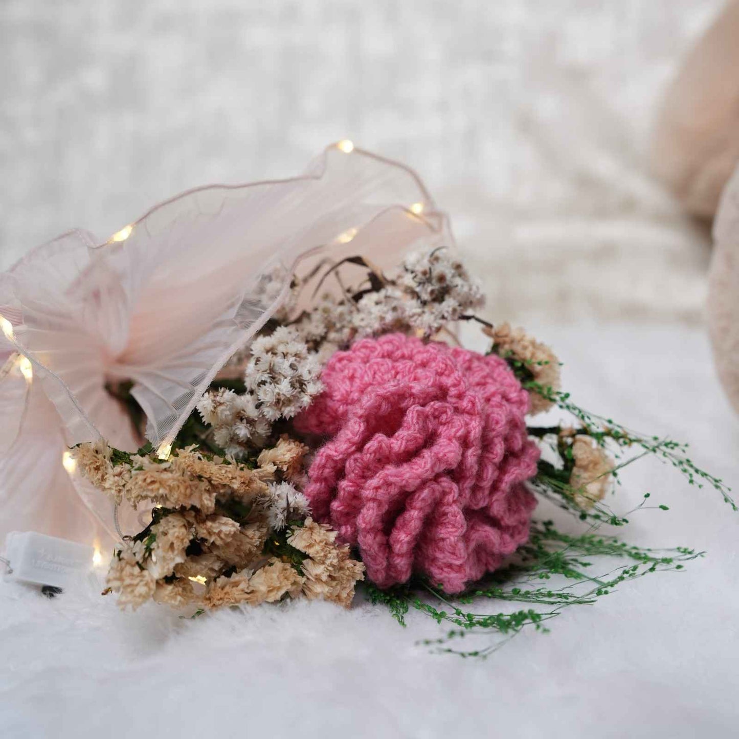 Pink Whisper Crochet Carnations Flower Bunch