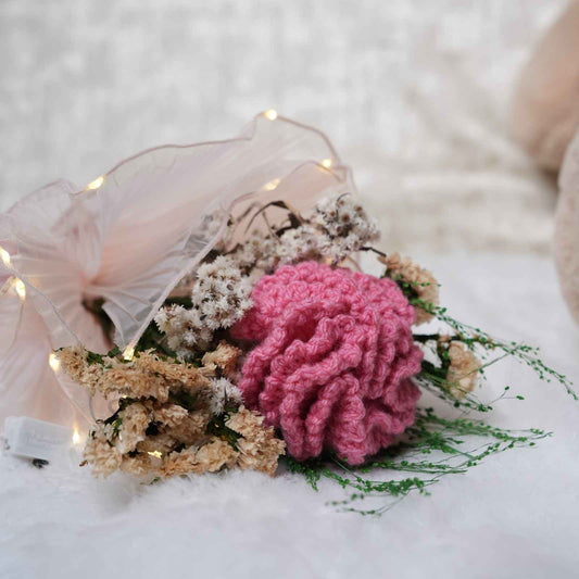 Pink Whisper Crochet Carnations Flower Bunch
