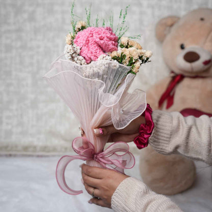 Pink Whisper Crochet Carnations Flower Bunch