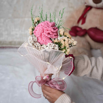 Pink Whisper Crochet Carnations Flower Bunch